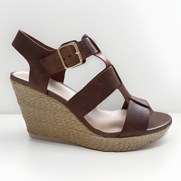 NIB Clarks Maritsa 95 Gladiator Womens Brown Leather Wedge Heel Sandal Comfort - Picture 2 of 10